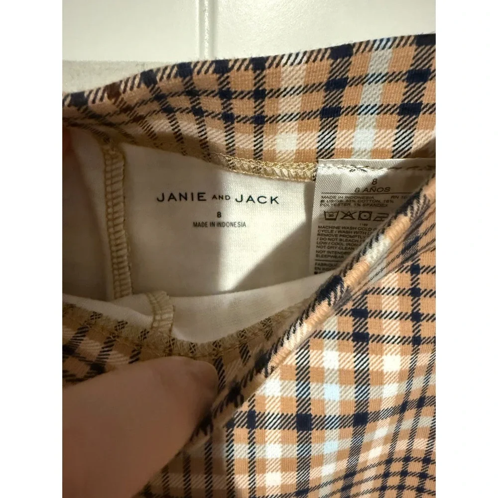 Janie and Jack Girls Tan Plaid Leggings Gold Button Ankle Pants Size 8